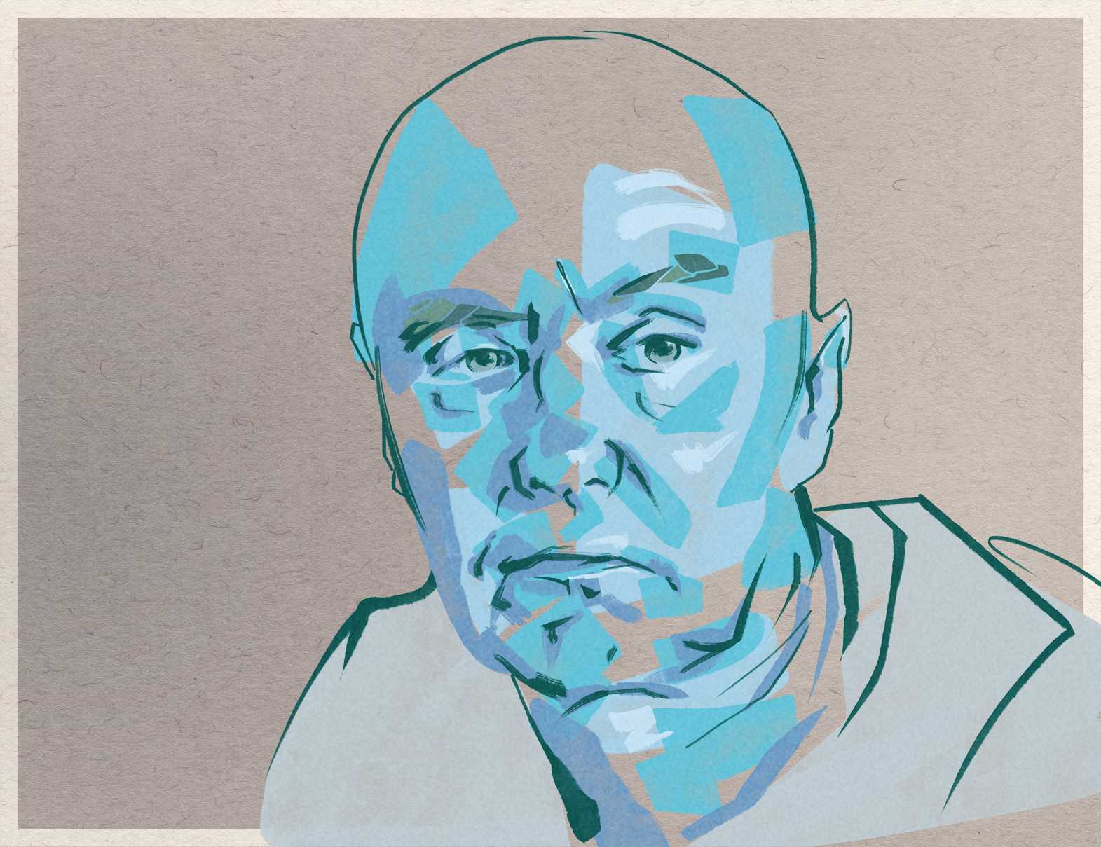 Portrait illustration, Irvine Welsh